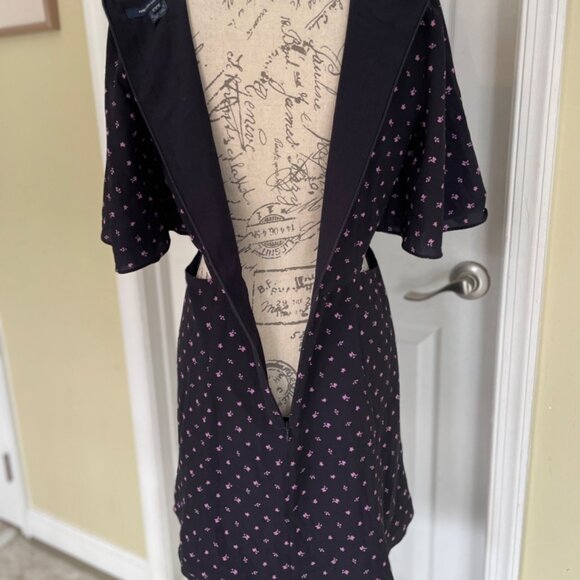 French Connection Verona Crepe Mini Dress Navy Blue Pink Floral Cut Outs Short 8 - Picture 11 of 16
